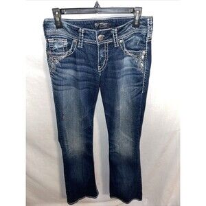 Silver Suki Women’s Bootcut Flare Jeans Sz 28x32 Blue Embroidered Western